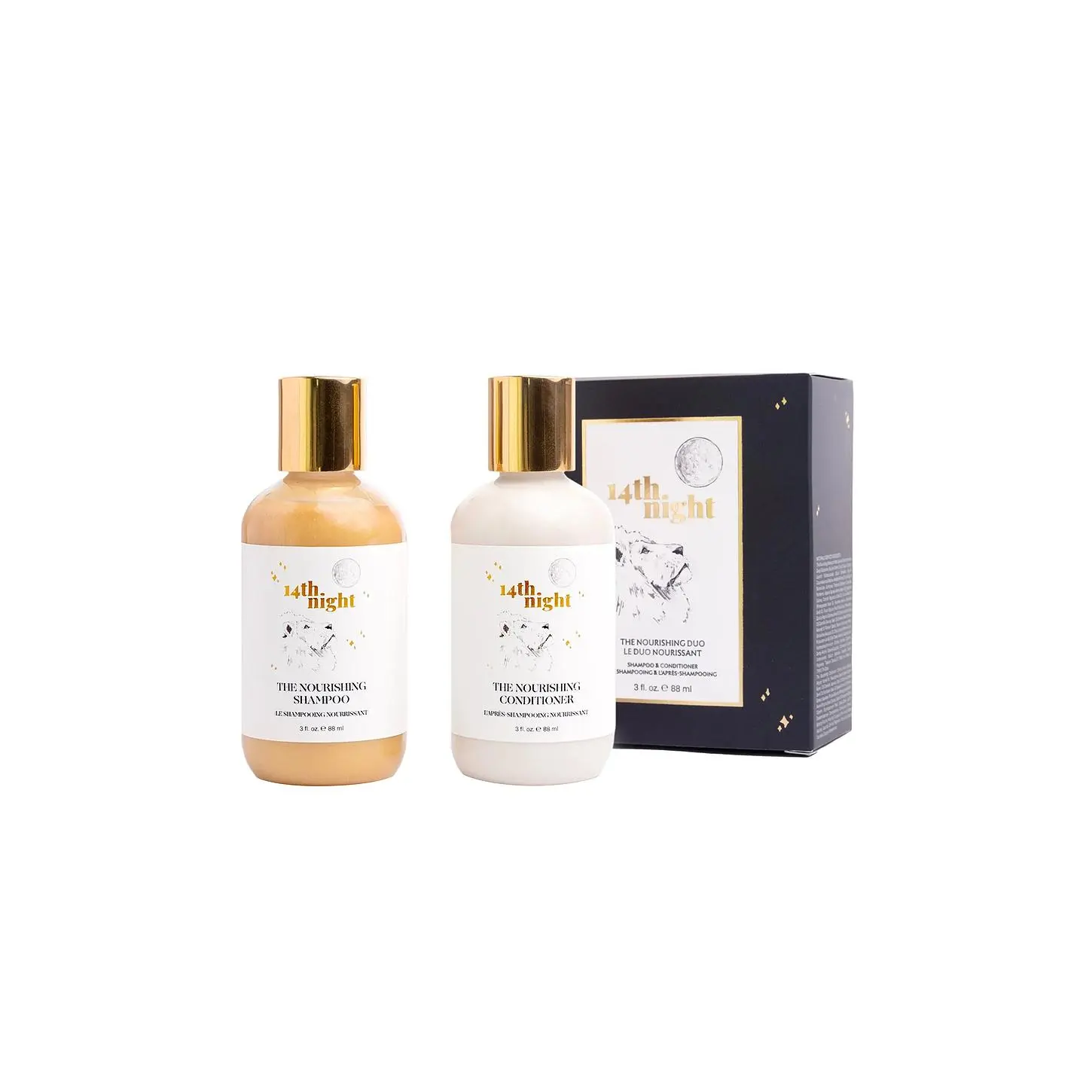 14th Night The Mini Nourishing Haircare Travel Set - Keratin-Infused Shampoo, Oil-Rich Conditioner, Hydrating, Silky, Carry-On, TSA Friendly