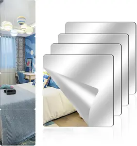 Acrylic Mirrors for Wall 4 Pack 8 x 8 Inch Self Adhesive Frameless Small Mirror Tiles Flexible Plastic Sheets for Home Bedroom Gym DIY Decor