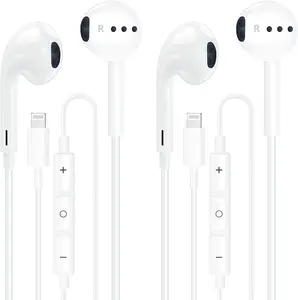 2 Pack Wired Earbuds for iPhone with Microphone & Volume Control, Noise Cancelling Earphones Compatible with iPhone 14/13/12/11/XR/XS/X/8/7/SE/Pro Max, In-Ear Headphones for iOS Devices