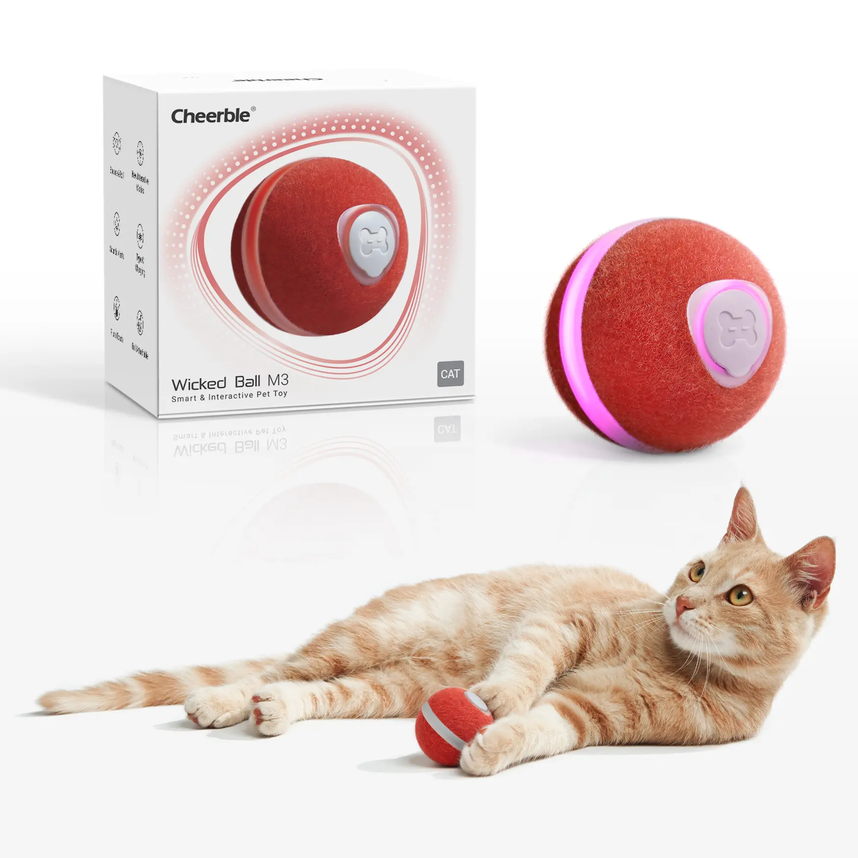 Cheerble Interactive Cat Ball Toy, Wicked Ball M3, Automatic Interactive Cat Toys for Indoor Cats with 3 Modes, Rechargeable Cat Enrichment Toys for Small/Medium/Large Cats to Keep Them Busy