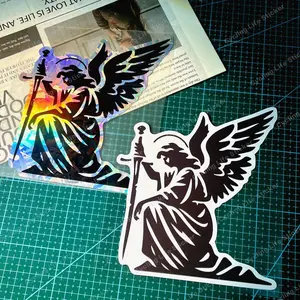 1PC Jesus holding a cross sword design motorcycle sticker suitable for fuel tank body triangle window windshield Christian theme decoration waterproof and durable sticker