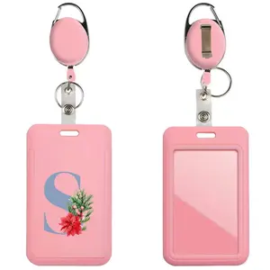 Floral & Letter Pattern ID Badge Holder, 1 Count Retractable Badge Reel, Name Card Holder for Office Worker, Identification Badges & Supplies, Ideal Gifts for Halloween & Christmas
