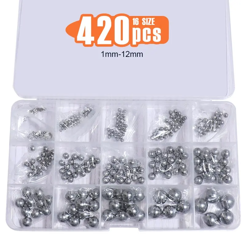 420Pcs 16 Sizes Metric Precision Steel Bearing Steel Balls Assortment Kit J 1/ 2/ 2.5/ 3/ 3.5/ 4/ 4.5/ 5/ 5.5/ 6/ 7/ 8/ 9/ 10/ 11/12mm