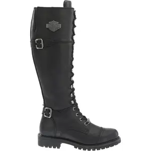 HARLEY-DAVIDSON FOOTWEAR Womens Beechwood Leather Tall Motorcycle Casual Boots Knee High Low Heel 1-2" - Black