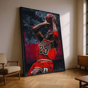 [ SALE UP 45% - UNFRAMED POSTER ] Legendary Basketball Action Canvas, Red Jersey Number 23 Wall Art, Iconic Player Sports Decor, Athletic Home Art Piece