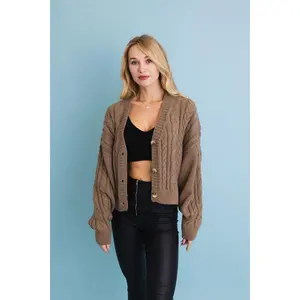 Chunky Cable Knit Button-Up Cropped Cardigan 🧥