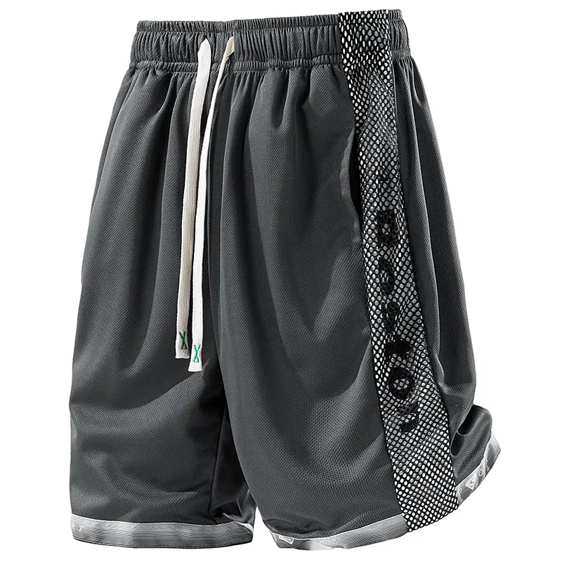 Men's Polyester Mesh Sport Shorts, Elastic Drawstring Waist, Side Mesh Panels, Letter Print, Contrast Cuff Hem, Breathable Training Bottoms for College Students' Basketball Practice & Summer Daily Athletic Wear #SummerWins