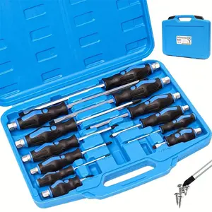 12pcs Magnetic Screwdriver Set, Heavy Duty Screwdriver Set Go-Thru Steel Blades, Professional Level Handle With Two Types Of Screwdrivers In Case, Includes Phillips/Flat