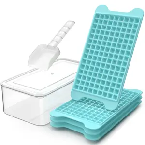 Mini Ice Cube Tray with Lid and Bin: 135×4 PCS Small Ice Trays for Freezer - Easy Release Nugget Ice Tray with Lid - Blue