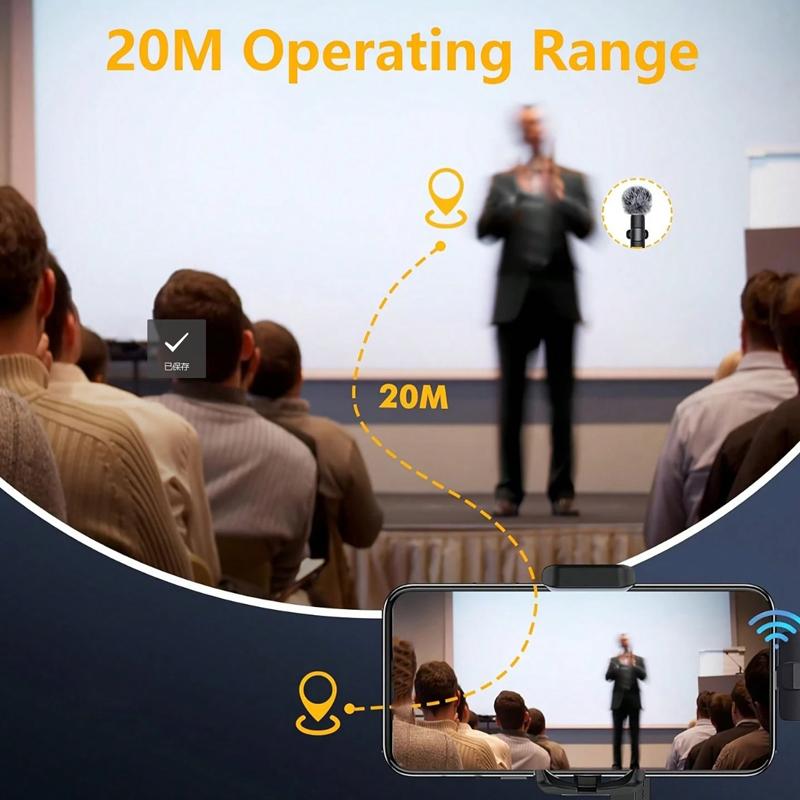 Wireless Microphone for iPhone/Smartphone,  Microphones with Clearer Audio for Video Recording, Interview, Vlog，Noise Reduction Device Noise Cancellation Stereo Wireless vlogging tools handheld mic microfono minimic