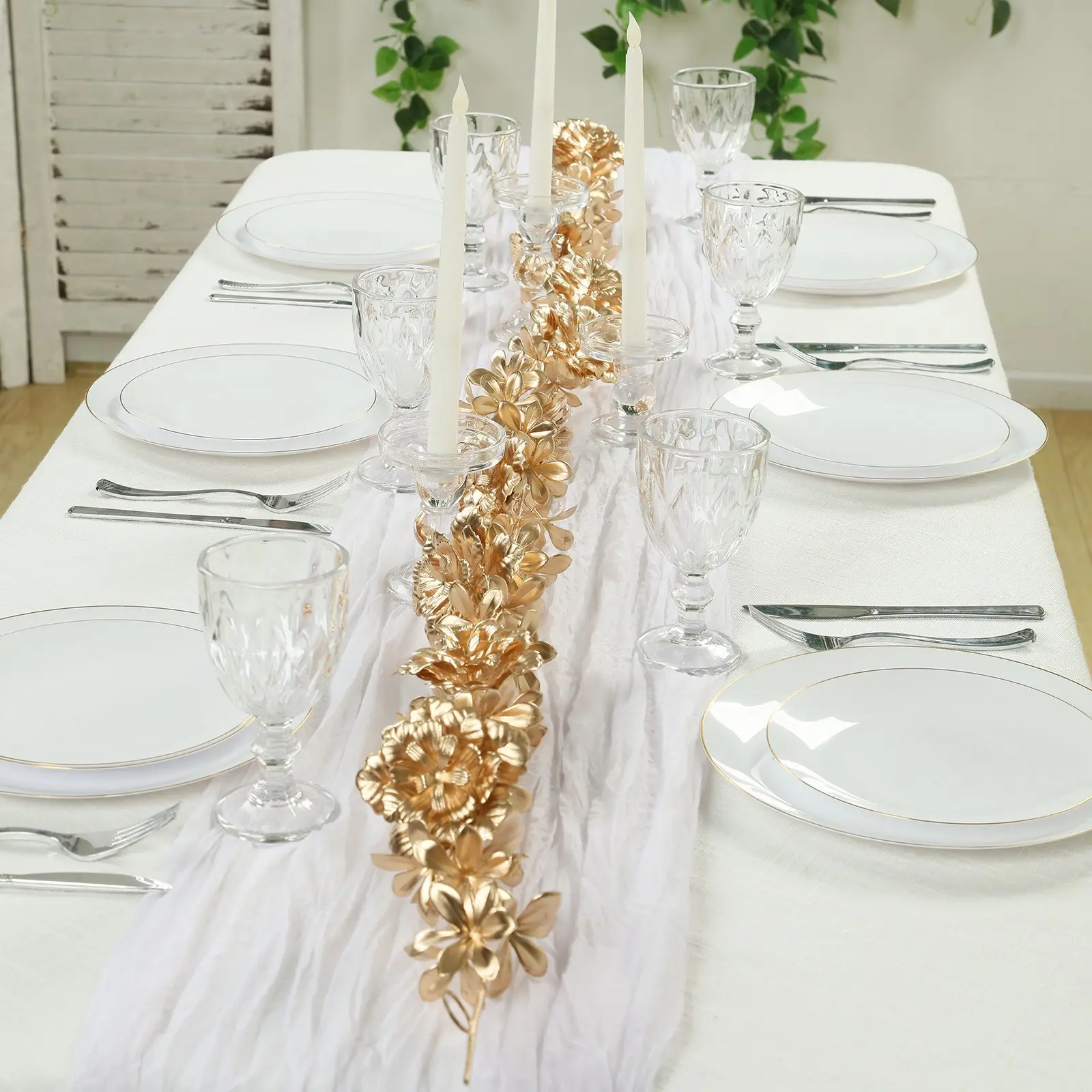 Metallic Gold Artificial Flower Garland – 6.5ft Magnolia & Jasmine Hanging Vine for Table, Arch & Backdrop Decor