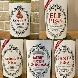 5 Fun Christmas Wine Bottle Labels, Personalized Holiday Wine Label Stickers, Novelty Joke Wine Labels, Happy Wine Labels