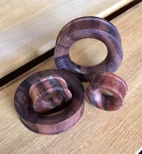 PAIR of Unique Organic Brown Sono Wood Tunnels - Gauges 2g (6mm) up to 1&5/8" (40mm)