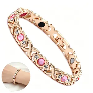 Women's Elegant Fashion Adjustable Magnetic Alloy Bracelet - Rhinestone Diamond-Inlay Eco-Friendly Comfortable Stretch Bangle, Female Costume Jewelry Accessory (Adjustable Bands Bracelets & Bangles Category)
