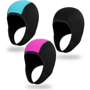 3 Pcs Neoprene Thermal Diving Hood Wetsuit Swim Cap with Chin Strap, Neoprene Surf Beanie Diving Headgear for Men Women, Ideal for Snorkeling Sailing and Other Water Sports, Available in Blue Pink Black