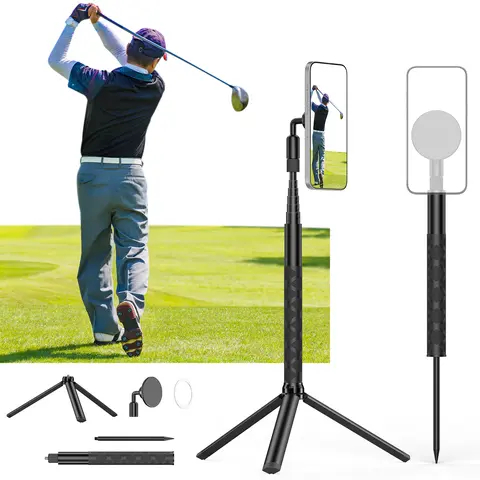 CAMOLO Aluminum Alloy 9~46 Inches Adjustable Monopod-Tripod Stabilizer - Selfie Stick, Golf Swing Trainer, MagSafe for iPhone 16/15/14/13/12 Plus Pro Max, Mobile/Cellphone Holder, Android Camera Accessory, Magnetic Phone Attachment, Free Metal Ring
