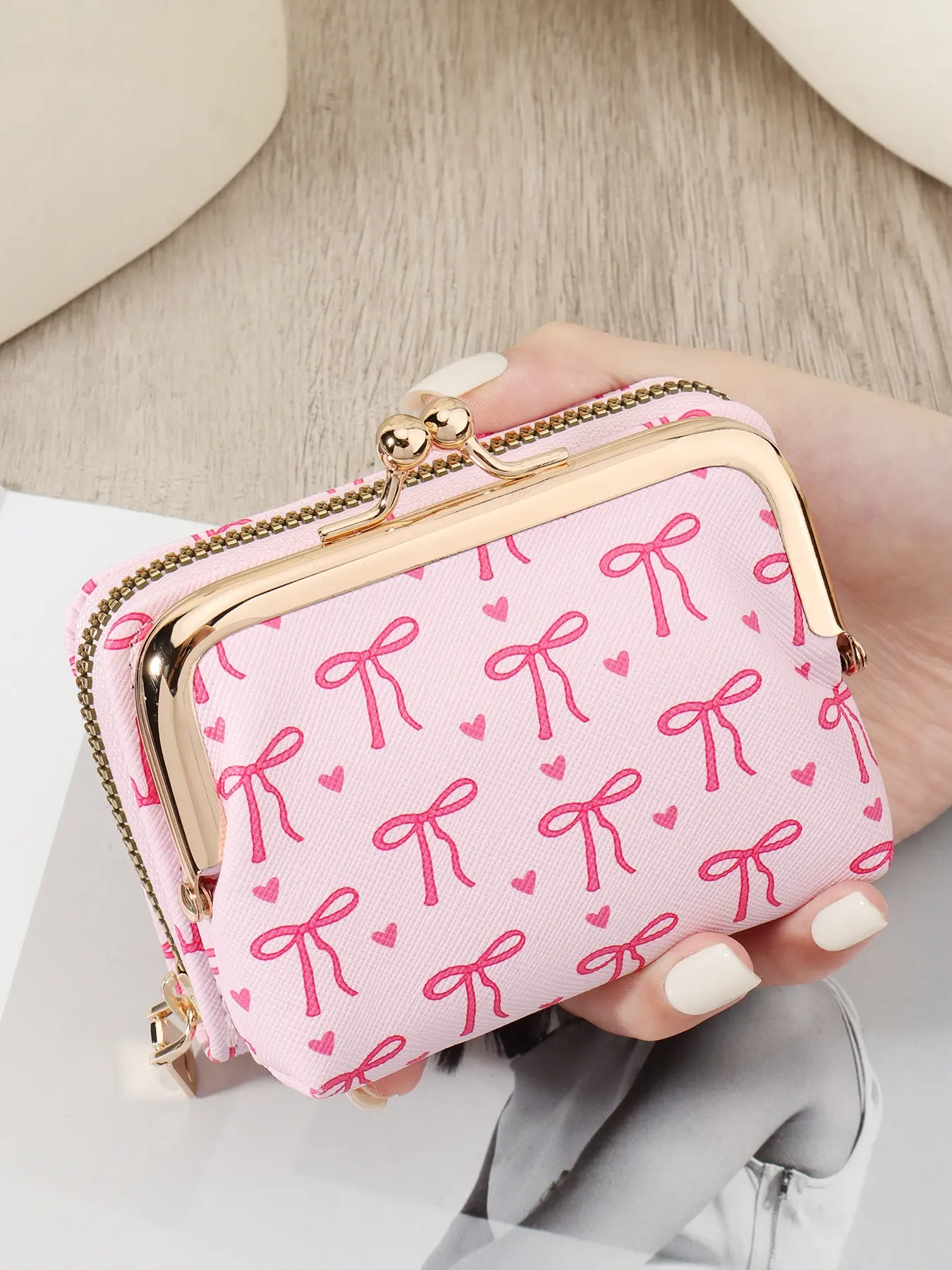 Women's credit card wallet, cute zipper wallet, large capacity multi card holder wallet, detachable multifunctional large capacity women's wallet carrying bag storage bag