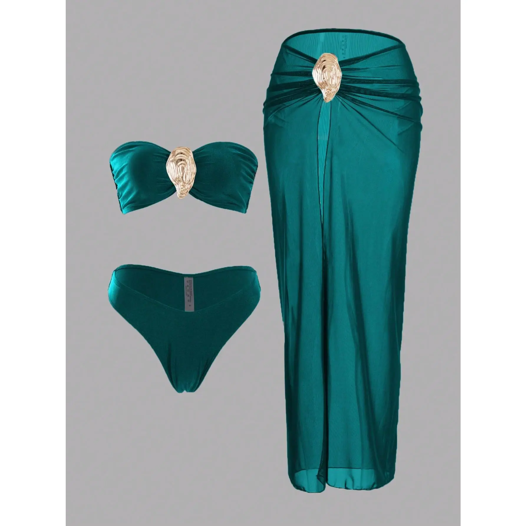 Strapless Bandeau Swimsuits High Waisted Bikini Sets with Beach Sarong Coverup Skirts Bathing Suits