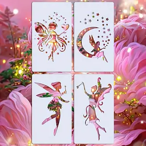 4 Piece Fairy Template Set, Reusable 4x7 Inch Drawing Templates for Handmade Crafts, Home Decor, Wood, Canvas, Walls, Furniture DIY Projects, Art Craft Supplies, DIY Painting Supplies