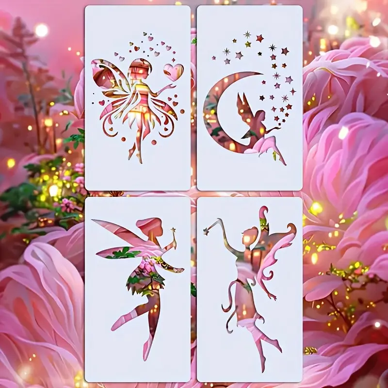 4 Piece Fairy Template Set, Reusable 4x7 Inch Drawing Templates for Handmade Crafts, Home Decor, Wood, Canvas, Walls, Furniture DIY Projects, Art Craft Supplies, DIY Painting Supplies, Art Materials, Handcraft