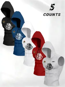 Men's Sporty Sleeveless Hooded T-Shirt Set, Mexican Flag Letter Pattern, Comfortable Fit, Breathable Soft Fabric, Casual Daily Wear, Gym Athletic Clothes