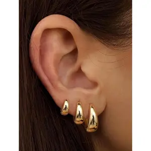 3 Pairs Hoop Earrings Set for Women, Statement Earrings, Chunky Gold Hoops, Gold Filled, Hypoallergenic, Small Huggie Design, All Season Wear(Sheets)