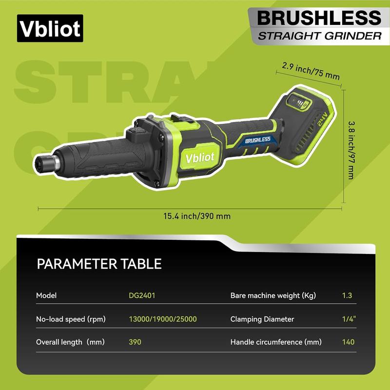 Cordless Die Grinder 6mm Collet, Brushless Power Straight Grinder with 3-Speed Modes for Metal Grinding, Polishing & Rust Removal (DG2401)