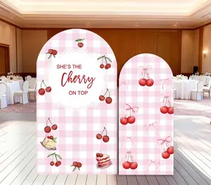 15-day Delivery She's the Cherry on Top Baby Shower Arch Backdrop Cover Girl Pink Plaid Little Cherry Party