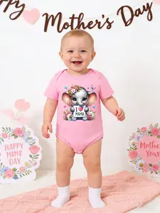 Mother's Day Cute Baby Boy Girl, Newborn Mom Gift, Mother's Day Baby Onesie, Fitted Above the Knee, Cartoon Pattern, Fall & Winter