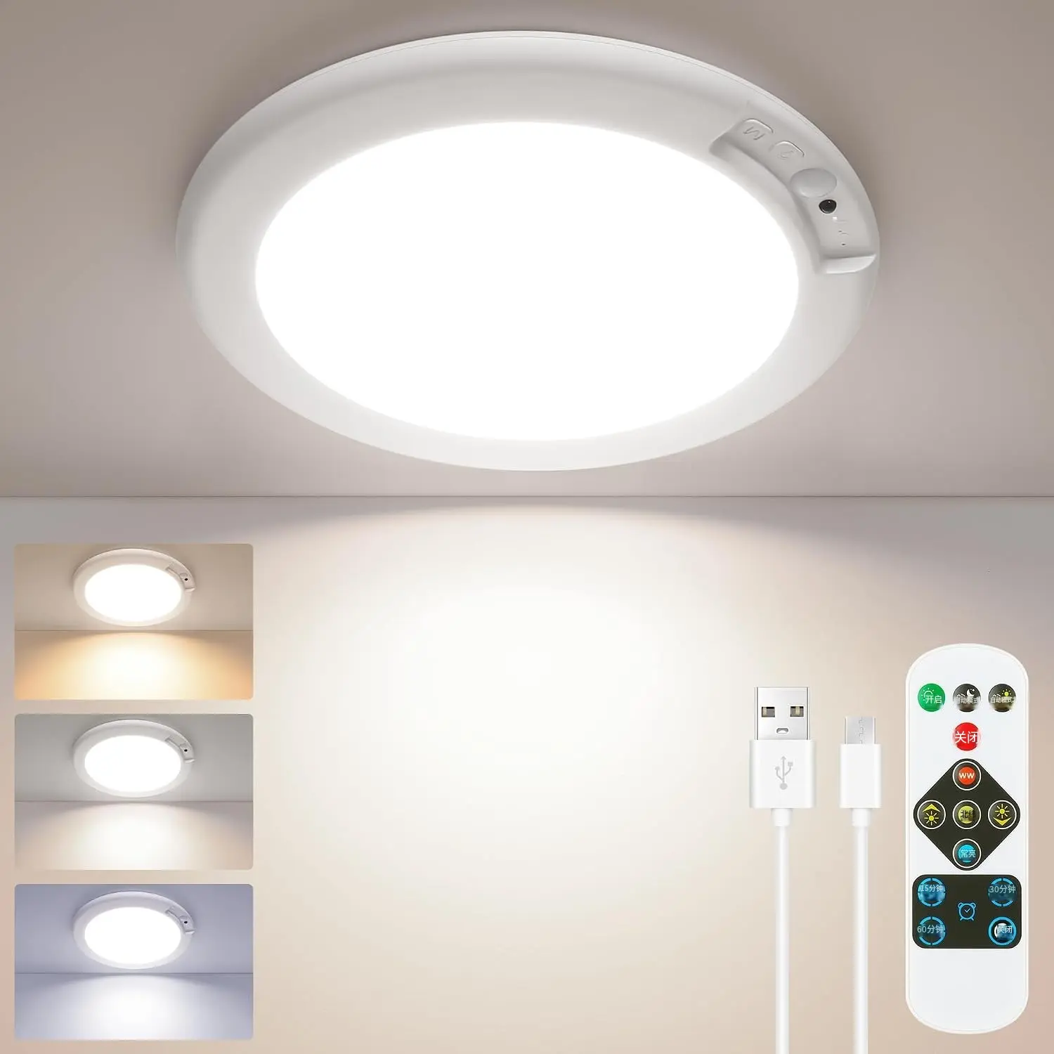 Rechargeable Motion Sensor Ceiling Light with Remote Battery Operated, Magnetic Wireless Stick On Light No Wiring Renter Friendly for Closet Bedroom Hallway lámparas recargables para techo
