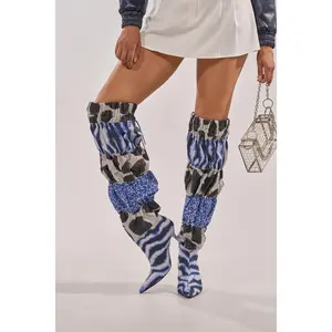 AKIRA GOLD ELODIE BLUE MULTI PATCHWORK BOOT AKIRA GOLD ELODIE BLUE MULTI PATCHWORK BOOT