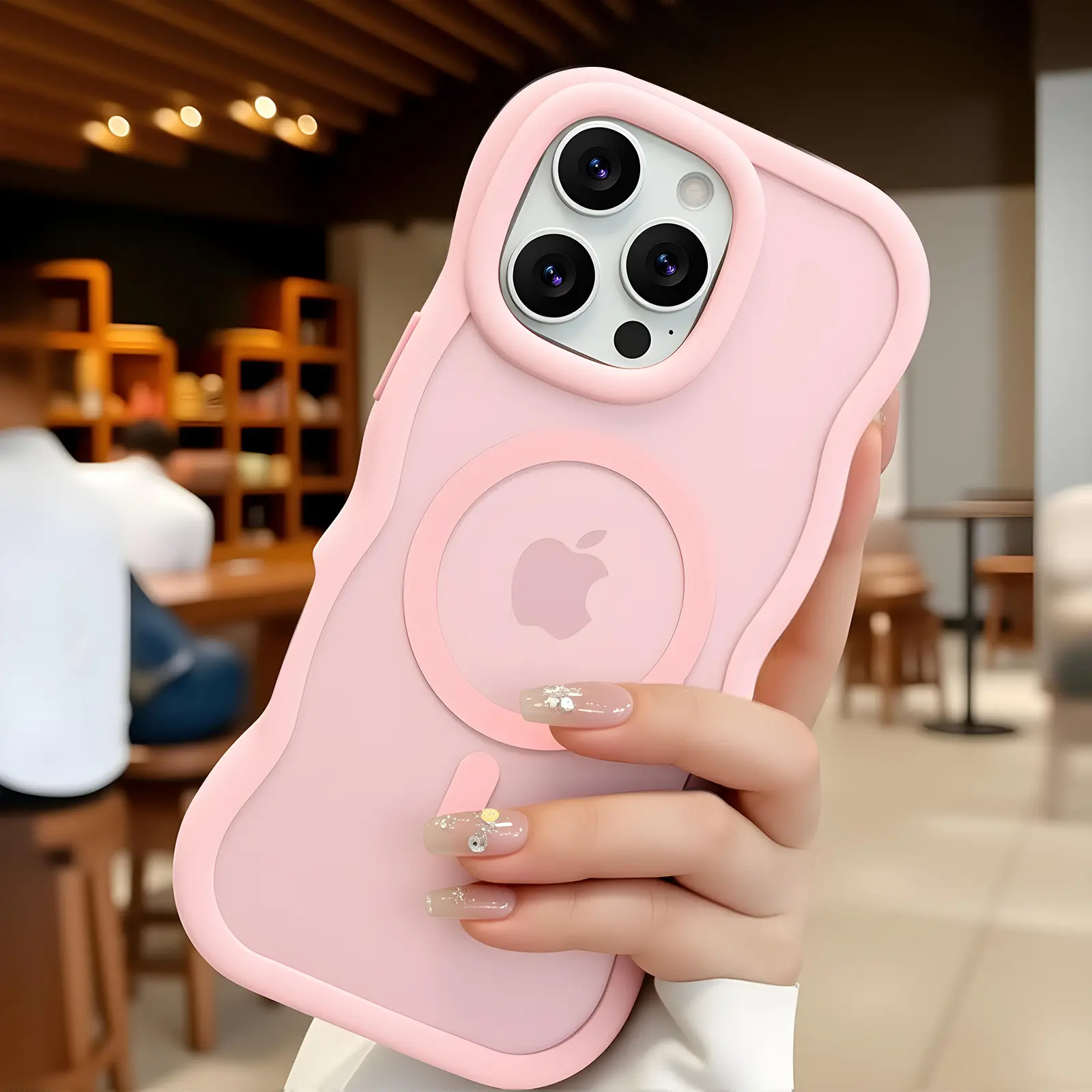 Magnetic iPhone Case MagSafe Compatible Cute Wavy Edge Translucent Matte Soft Silicone Bumper Shockproof Protective Cover for Women Girls