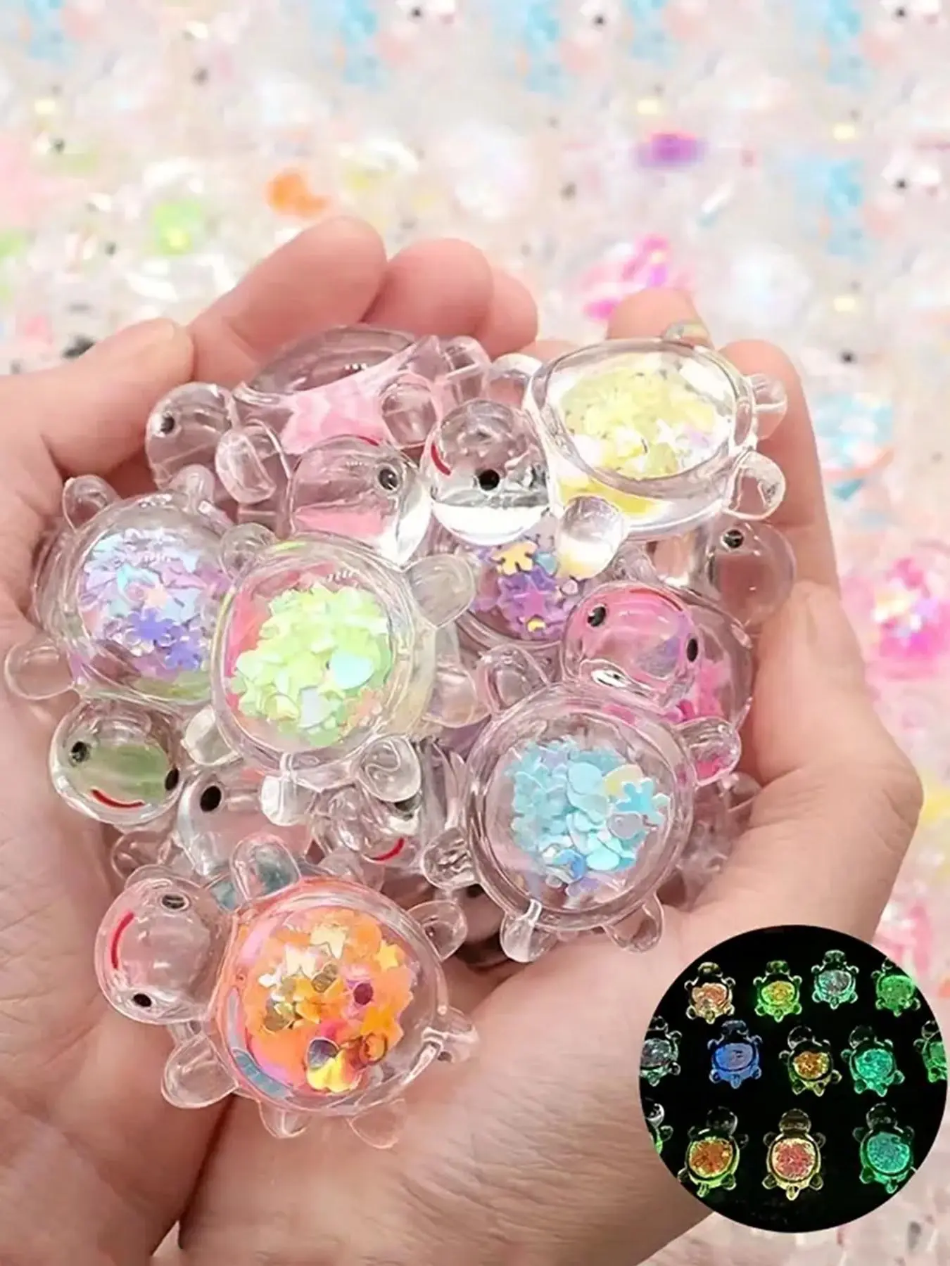 12pcs Luminous, Glow in the dark Resin Turtle Decorations, Decorative Home Ornament, Random Colors, 3D Sequined, Suitable For DIY Handicrafts, Ocean Parties, Home Decoration, Durable Design, Home Decor Ornaments