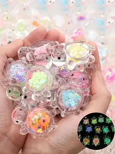 12pcs Luminous Resin Turtle Decorations, Random Colors, 3D Color Sequined Turtle Decorations, Suitable For DIY Handicrafts, Ocean Parties, Christmas, Easter And Home Decoration (No Electricity Required), Durable And Meticulous Design, Home Decor Ornaments
