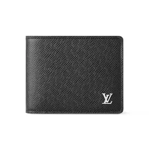 LOUIS VUITTON Leather Wallet with Silver Logo for Men in Black