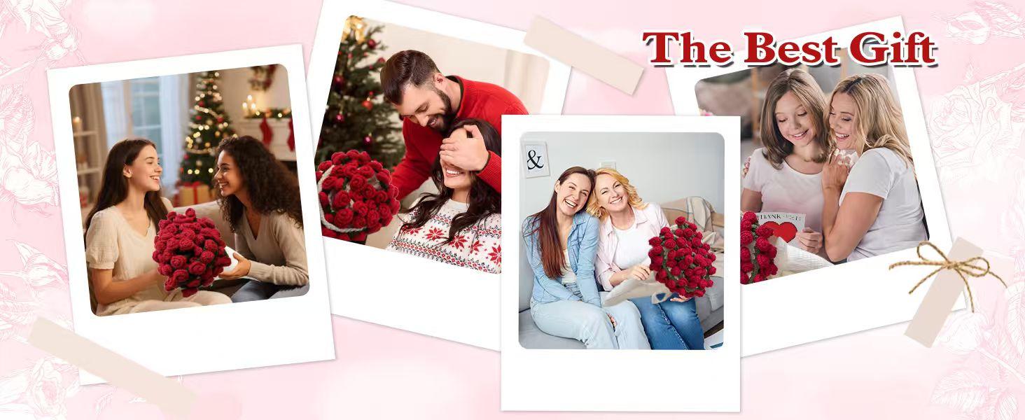 [Mother's Day] Finished Flower Bouquet Blanket Handmade Crochet Flower Blanket, Rose Bouquet Blanket, Soft Knited Throw Rose Blanket, Romantic Gift for Birthday Wedding Valentine's Day Mother's Day Christmas for Mom Girls and Sisters