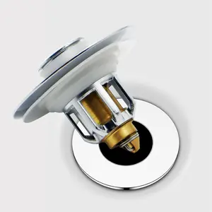 Bathroom Sink Stopper, Pop up Drain Filter Brass Basin Sink Drains, Universal 2 in 1 Pop-Up Bathroom Sink Plug Strainer with Anti-Clogging Filter Basket(Chrome Silver) Waterproof Narrow Locker Wheels