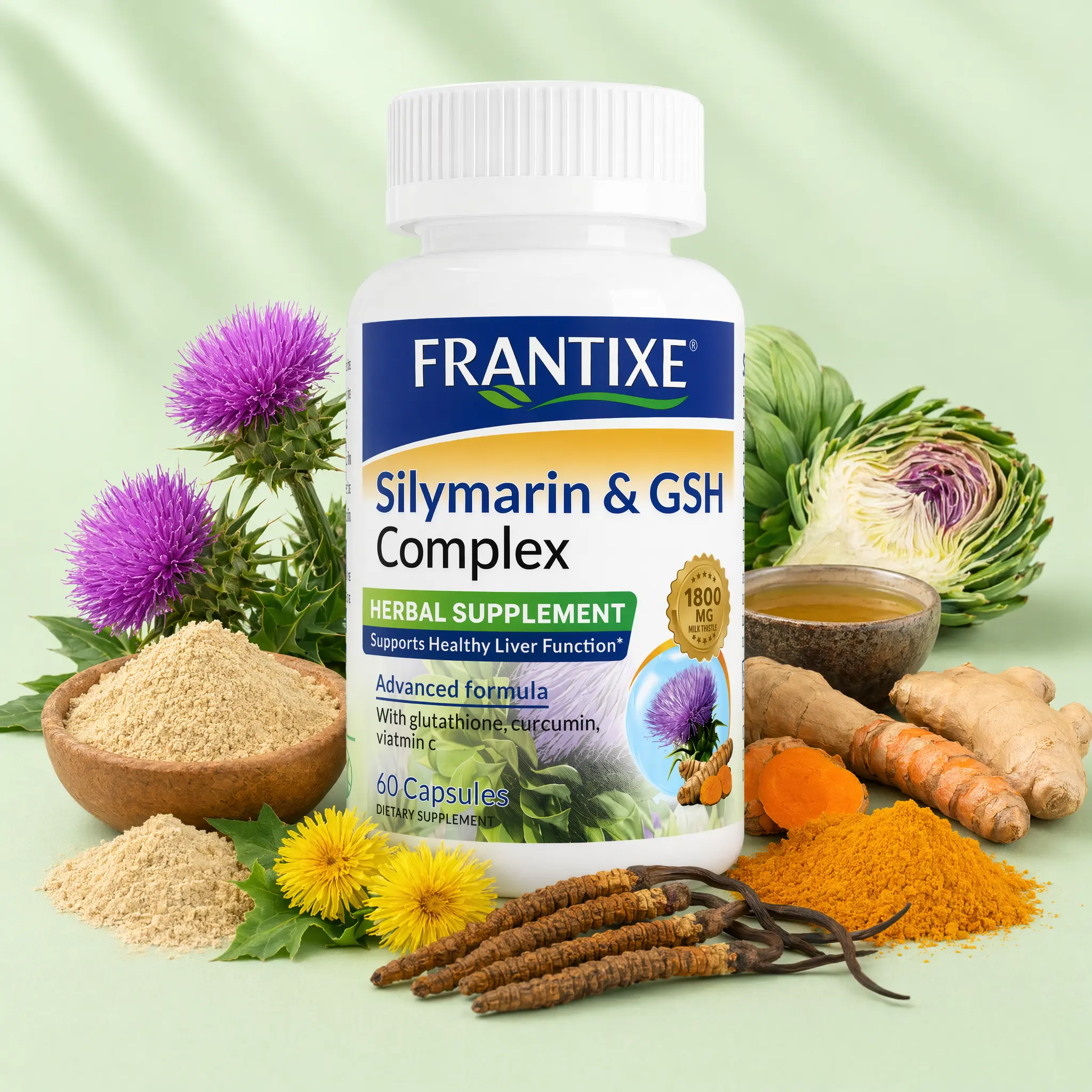 FRANTIXE Liver Support Supplement for Detox & Cleanse with Milk Thistle, NAC, ALA & Turmeric - 60 Capsules | Liver health Detoxifiers | Digestive Support, Liver Detoxifiers, Hormone Balancing, Mood Healthcare Fitness Edible Dietary Natural Healthy