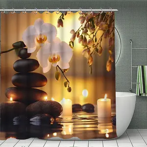 1/3/4PCS Zen Spa Element Shower Curtain Set, 71x71 Inches, Includes Background Pattern, Comes with 12 Hooks, 1/3/4pcs Options