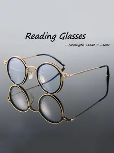 Round-frame Metal Reading Glasses, Classic Round Metal Frame.: +1.00 to +4.00 Dioptres. Anti-glare. Computer Glasses. Suitable for Reading and Screen Use. High-definition Lenses