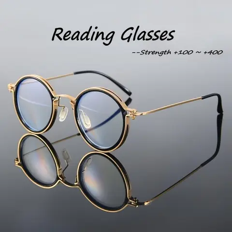 Round-frame Metal Reading Glasses, Classic Round Metal Frame.: +1.00 to +4.00 Dioptres. Anti-glare, Clear. Computer Glasses. Suitable for Reading and Screen Use. High-definition Lenses Reading Eyeglasses