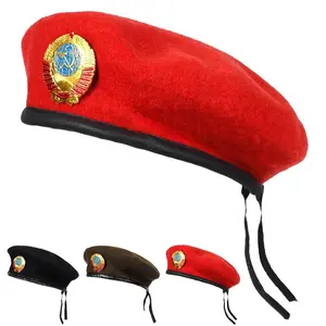 Unisex CCCP National Emblem Brooch Beret Men Women Painters Hats Autumn Winter Warm Berets Flat Caps