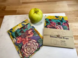 3-Pack Reusable Beeswax Food Wraps, Assorted Designs, Eco-Friendly Kitchenware for Covering Cheese and Dishes, Cover