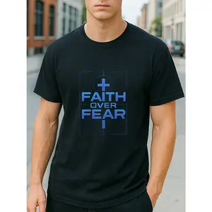 Faith Over Fear Tech Style Graphic T-Shirt Christian Cross Design Unisex Tee