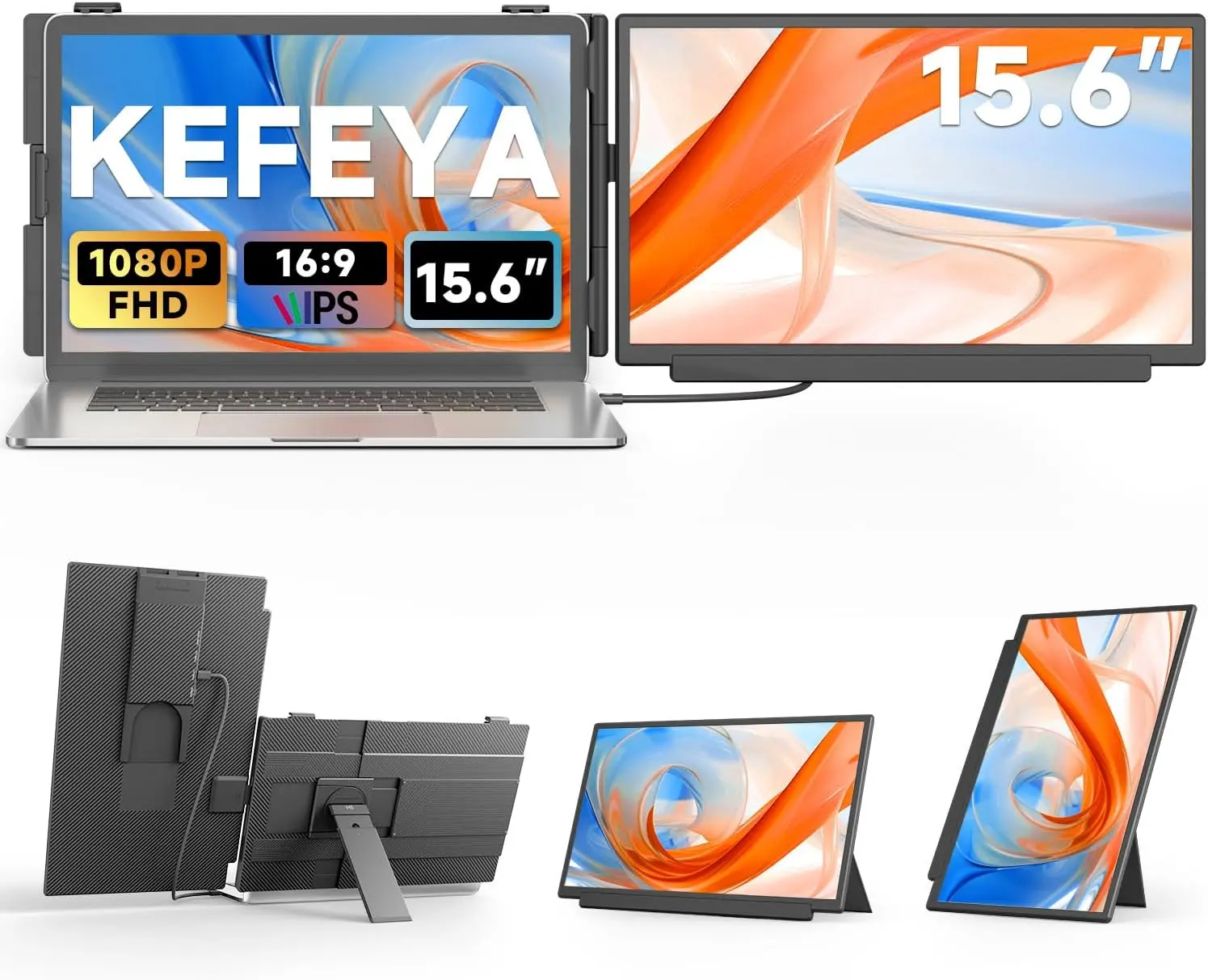 KEFEYA Laptop Screen Extender, FHD 1080P Laptop Monitor Extender Dual Screen, 15.6” Detachable Portable second Monitor for Laptops 13-17" with USB-C/HDMI Port, Plug n Play for Windows/Mac/Android/Switch/PS5 summerwins built-in battery