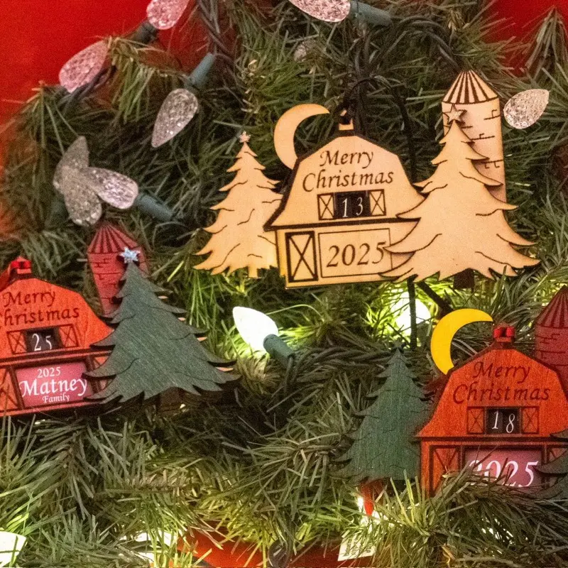 Barn Advent Christmas Ornament, Advent Calendar, Hanging Festive Holiday Decor. Plain Wood, Stained Wood Decoration Trees