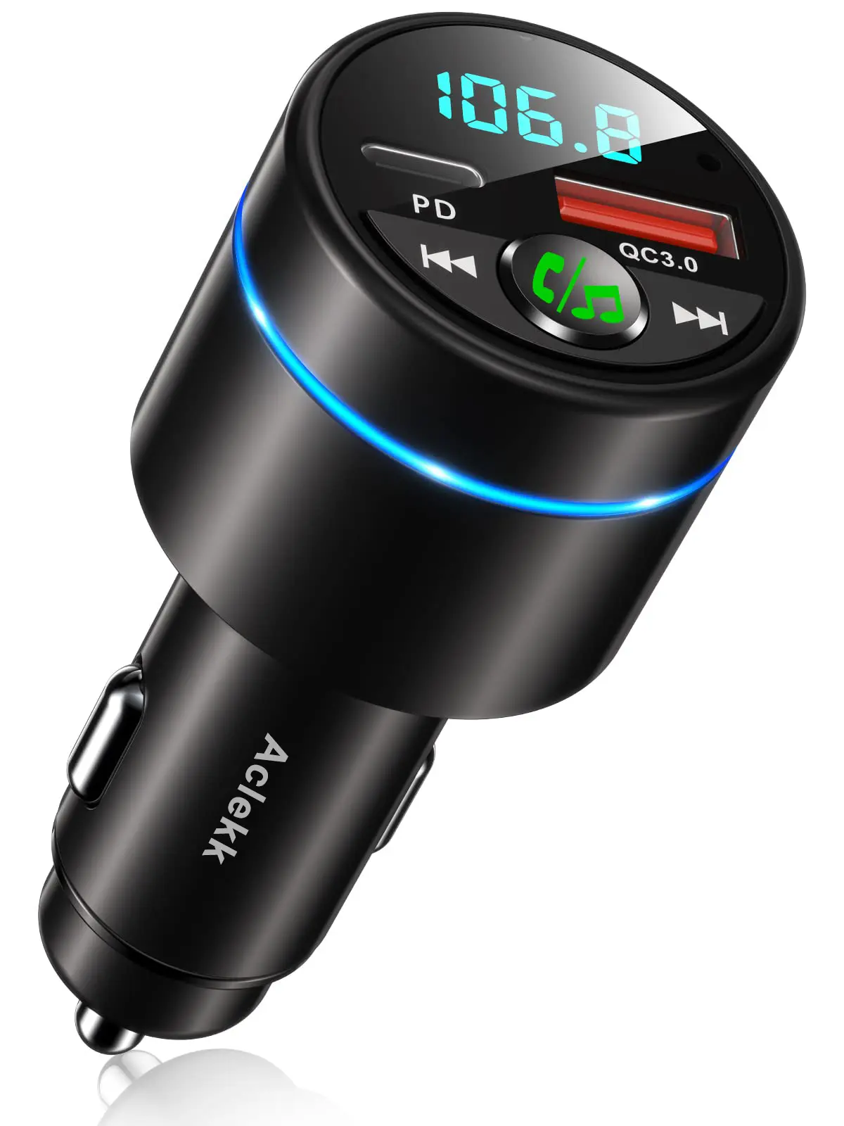 Aclekk  FM Transmitter for Car Bluetooth 5.3, [All-Metal] PD 30W & QC3.0 18W Fast Car Charger, Wireless FM Radio Car Kit Bluetooth Car Adapter, Noise Cancelling Hands-Free Call, Blue Light
