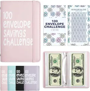 100 Envelope Savings Challenge, Motivational Savings Challenge Binder, Durable Cash Organizer With Inspirational Quotes, Savings Challenge Book For Planning And Saving $5,050 Reusable Challenge Binder With Elastic Bands For Cash