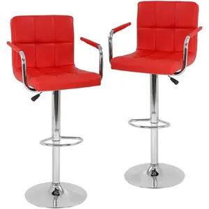 BSTOPHKL Set of 2 Modern PU Leather Adjustable Swivel Bar Stools, Counter Height with Armrest & Back, 360° Swivel Seat, Red