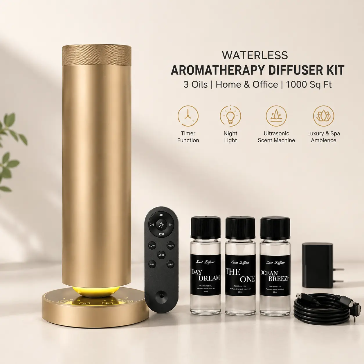 Hotel-Grade Aromatherapy Diffusers - 1000 Sqft Coverage, Durable Aluminum Build, Adjustable Mist, 3 Top-Rated Oils, Remote Control, Quiet Operation, 4 Timer Settings, Home Fragrance Appliance for Calm
